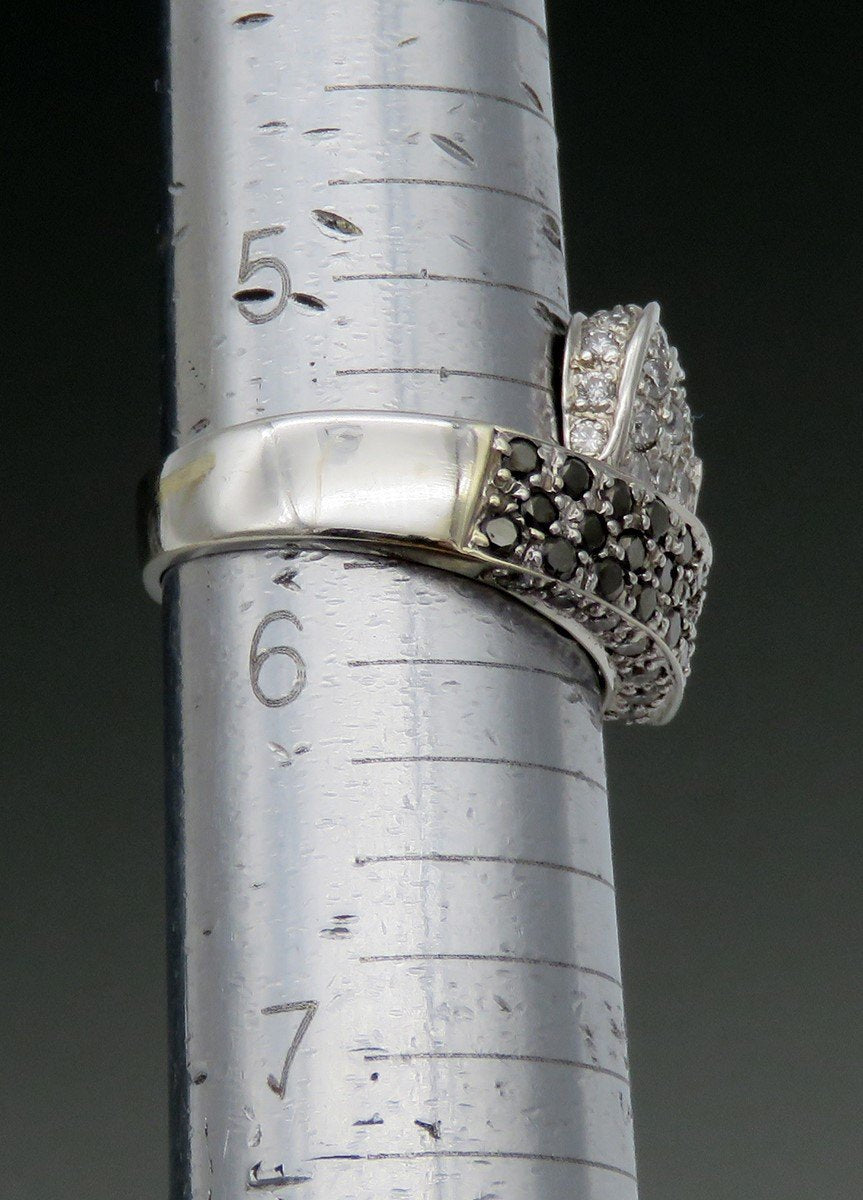 Beautiful 18k White Gold ~1.2ct White Diamond ~.56ct Black Diamond Bypass Ring