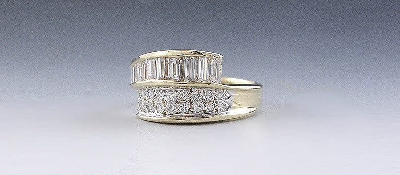 High Quality 14K Yellow Gold & .50CT Diamond Bypass Style Ring Size 6
