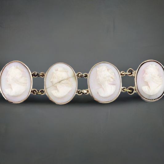Late 1800s Italian 14k Gold & Hand Carved Cameos Bracelet