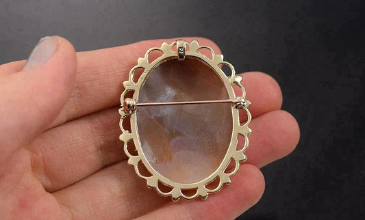 20th Century 14k Yellow Gold Carved Shell Cameo Pin/Pendant Diana Goddess