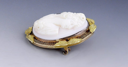 Nicely Carved Shell Cameo 10k Multi Tone Gold Filigree Brooch Pin Pendant