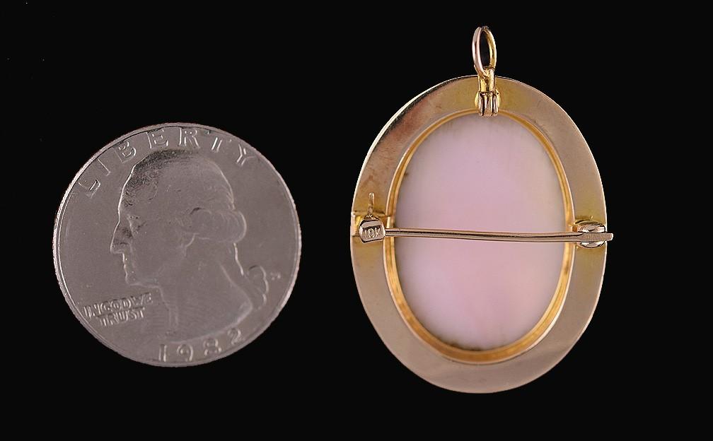 Vintage American 10k Yellow Gold Carved Shell Cameo Pendant/Pin Goddess Diana
