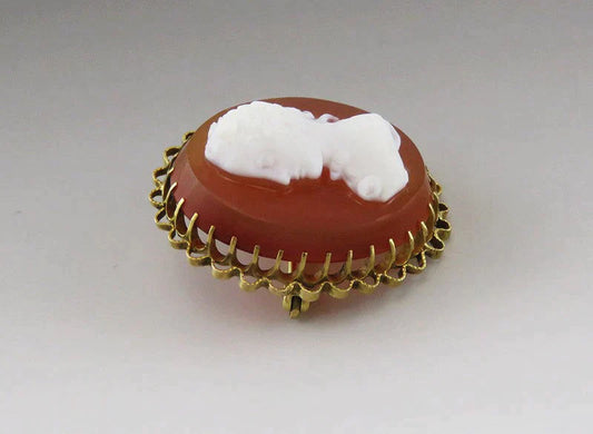 Antique 19th Century Carved Hardstone Cameo 10K Yellow Gold Pin/Brooch