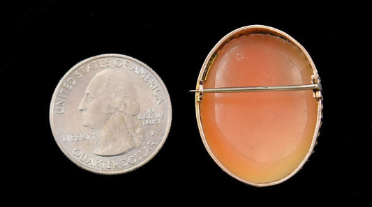 Classy 10k Yellow Gold Carved Shell Cameo Pin Woman Goddess Demeter w/ Sickle