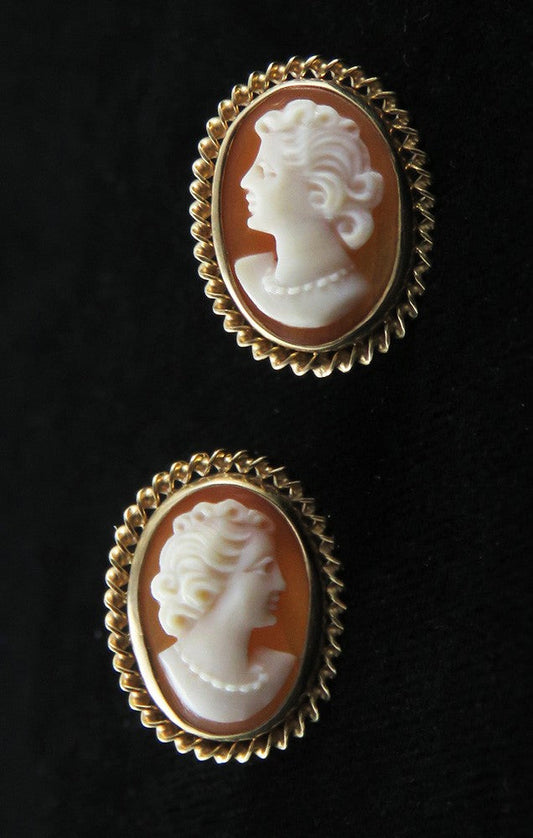 Wonderful 14K Yellow Gold Nicely Carved Cameo Earrings Screw Back