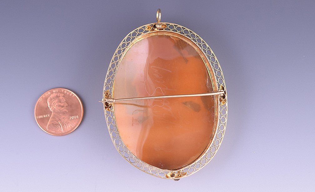 Antique 1920s-30s American 14k Yellow Gold Carved Cameo Brooch Pin