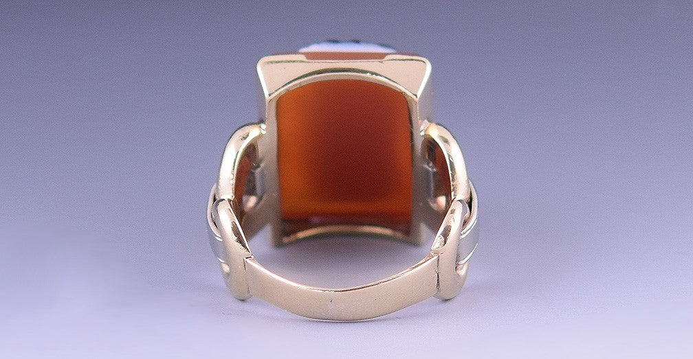 Stunning Antique 10k Yellow White Gold w/ Carved Cameo Ring of Warrior Size 8.5