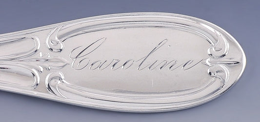 c1850 Fine Set 8 American Coin Silver Breakfast Knives by Hall Hewson & Brower