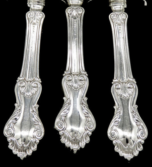 3p Sterling Silver Frank Whiting Georgian Shell Carving Knife Sharpener Fork Set