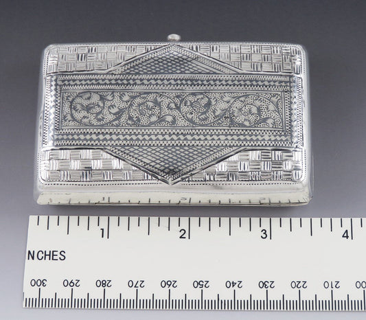 Antique 1896 - 1908 Russian Niello Enamel Silver Gold Wash Cigarette Case