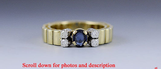 Neat Flexible Sapphire & Diamond 18K Gold Watch Band Style Ring
