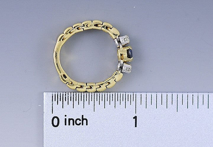 Neat Flexible Sapphire & Diamond 18K Gold Watch Band Style Ring