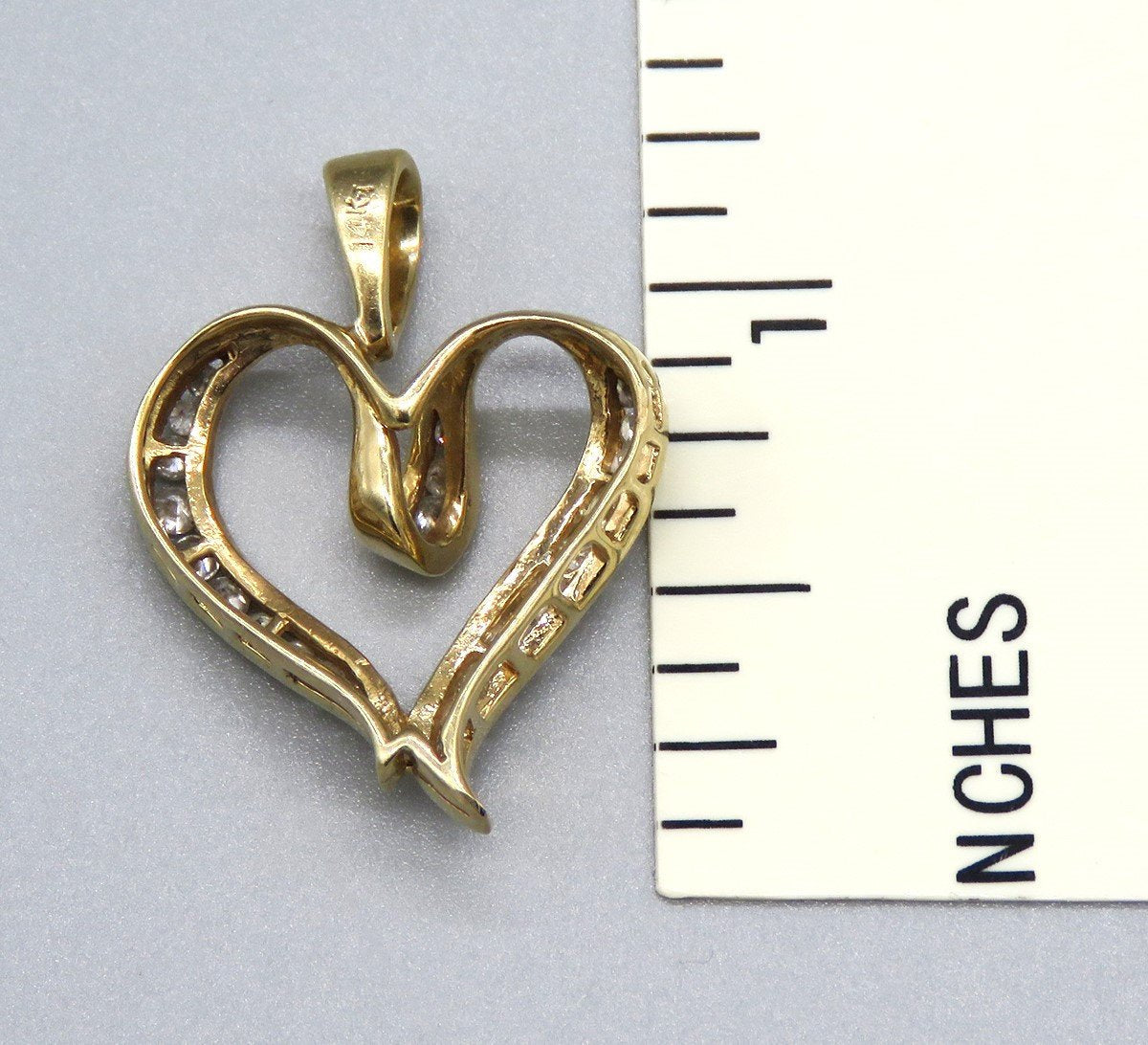 Pretty 14K Yellow Gold Channel Set ~.48ct Diamond Open Heart Love Pendant
