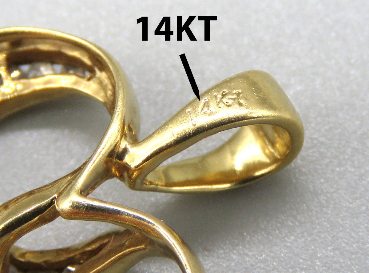 Pretty 14K Yellow Gold Channel Set ~.48ct Diamond Open Heart Love Pendant