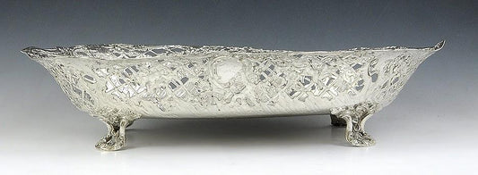 Antique c1890 Art Nouveau German Silver Chariot Cherub Dish/Bowl 11.5" x 8.75"