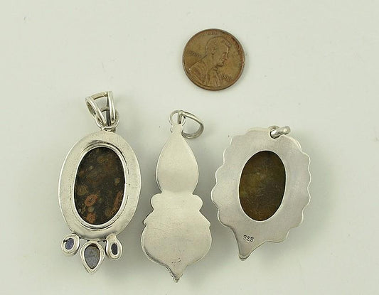 3 Sterling Silver and Genuine Stone Pendants Neat Designs