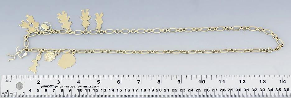 14k Gold Mother's Charm Necklace w/Variety of Child Themed Charms