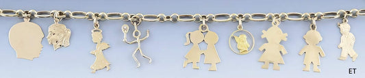 14k Gold Mother's Charm Necklace w/Variety of Child Themed Charms