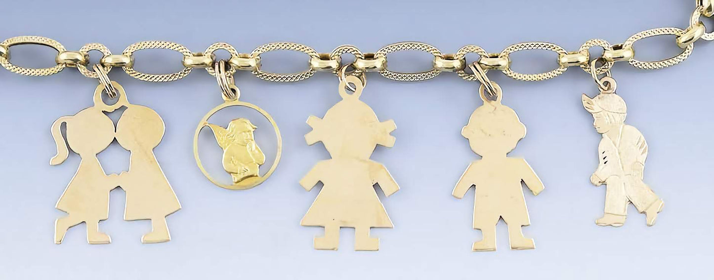 14k Gold Mother's Charm Necklace w/Variety of Child Themed Charms