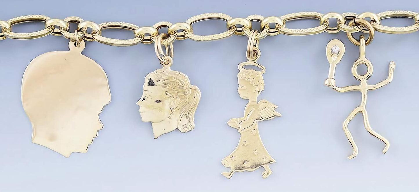 14k Gold Mother's Charm Necklace w/Variety of Child Themed Charms