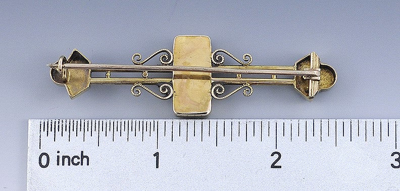 Charming c1850s-70s Victorian Enamel Cherub 14k Gold Bar Pin