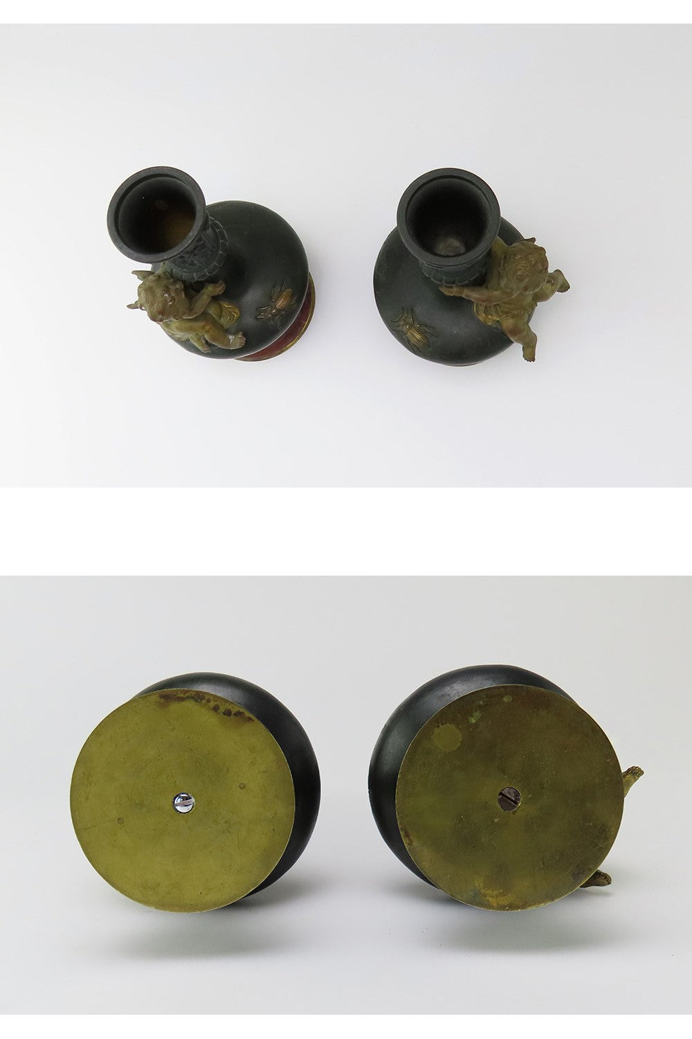 Brilliant Pair French Bronze Cherubs Bud Vases Auguste Moreau 1880s Marble Vase