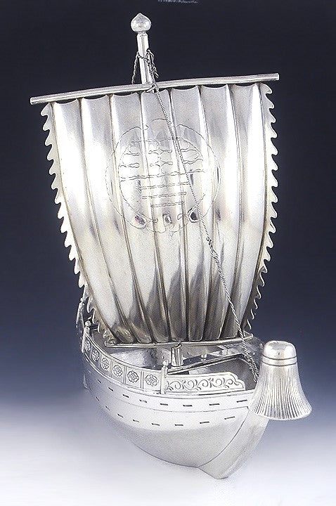 Vintage Japanese Silver Sailboat Naval War Ship Incredible Quality