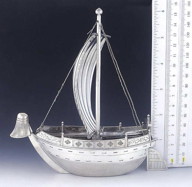 Vintage Japanese Silver Sailboat Naval War Ship Incredible Quality