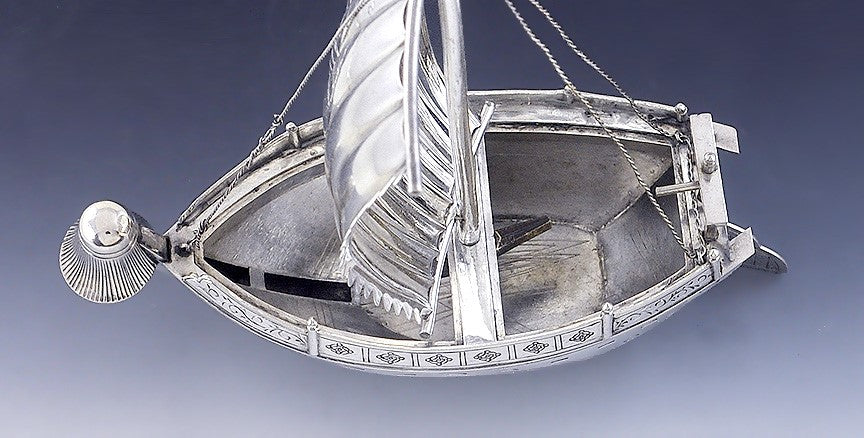Vintage Japanese Silver Sailboat Naval War Ship Incredible Quality