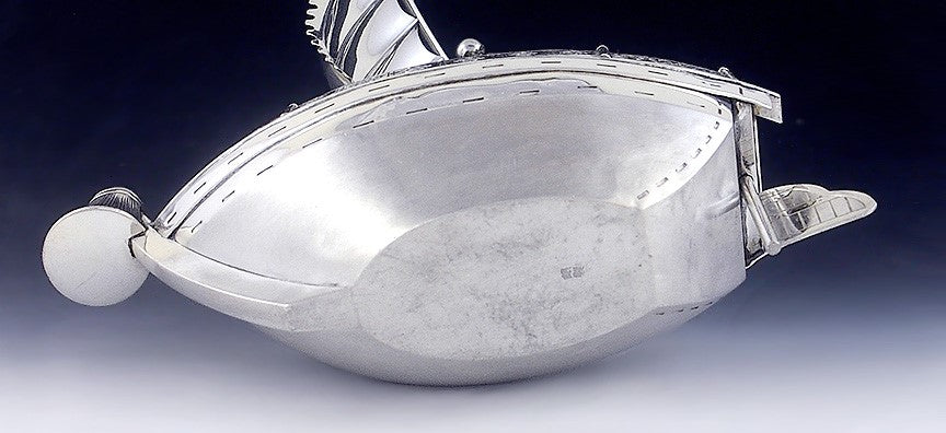 Vintage Japanese Silver Sailboat Naval War Ship Incredible Quality