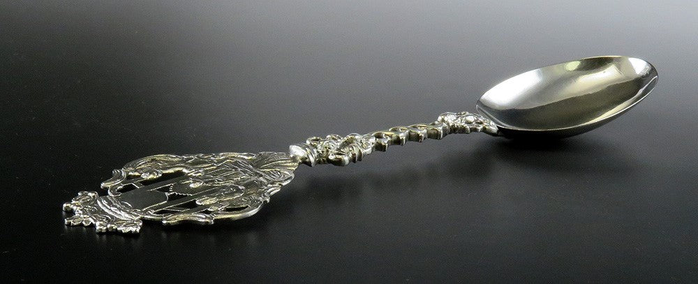 Antique German or Dutch Colonial Silver Large Genre Scene Serving Spoon 8 3/8"