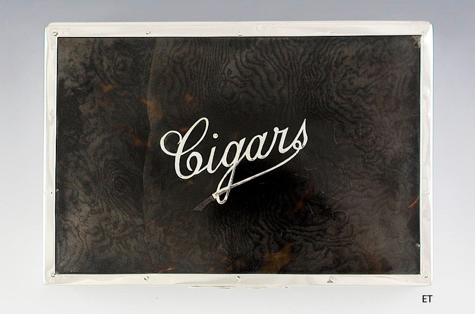 1910 Fine English Sterling Silver & Faux Tortoise Cigar Box