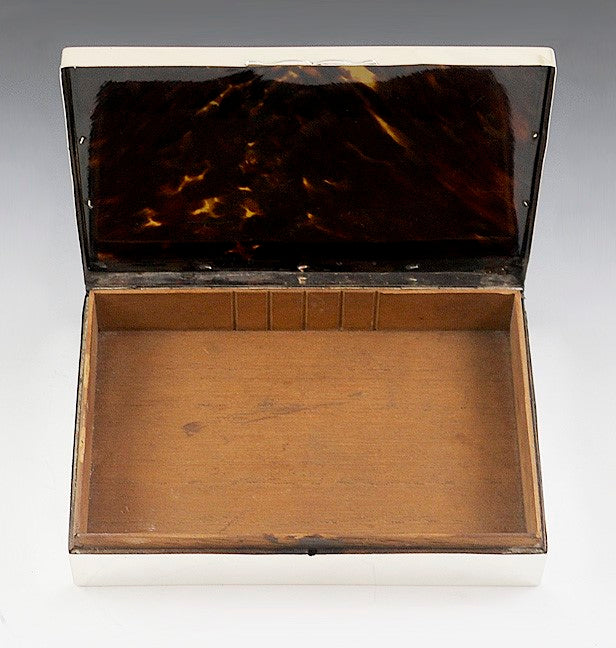 1910 Fine English Sterling Silver & Faux Tortoise Cigar Box