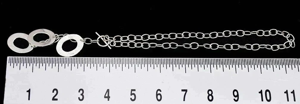 Stylish Sterling Silver Chain Mexico Necklace with 3 Large Open Circle Pendant