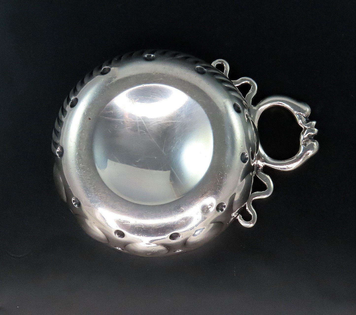 .950 French 1st Standard Silver Tastevin Wine Taster Cup Snake Handle 115 grams