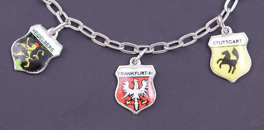 Sterling Silver and Enamel Charm Bracelet w/ 6 Charms of German Places