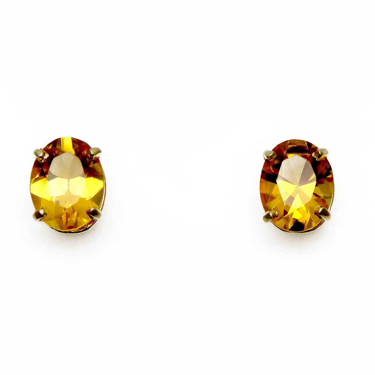 Stunning Pair 14k Yellow Gold Oval Cut Yellow Citrine Stud Pierced Earrings