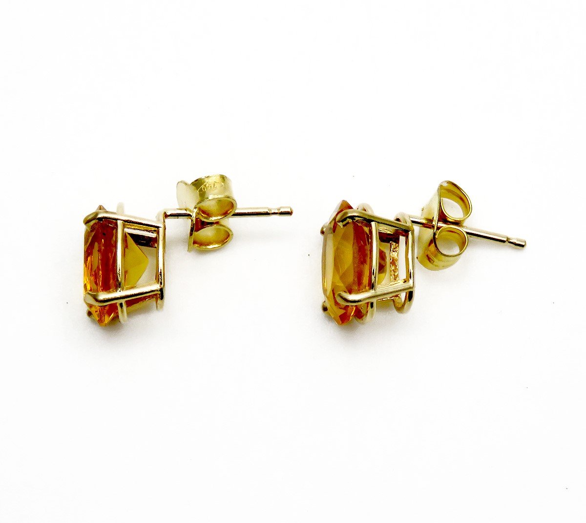 Stunning Pair 14k Yellow Gold Oval Cut Yellow Citrine Stud Pierced Earrings