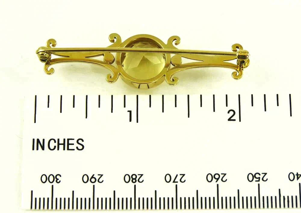Antique c1910 14K Yellow Gold & Large Citrine Gemstone Bar Pin