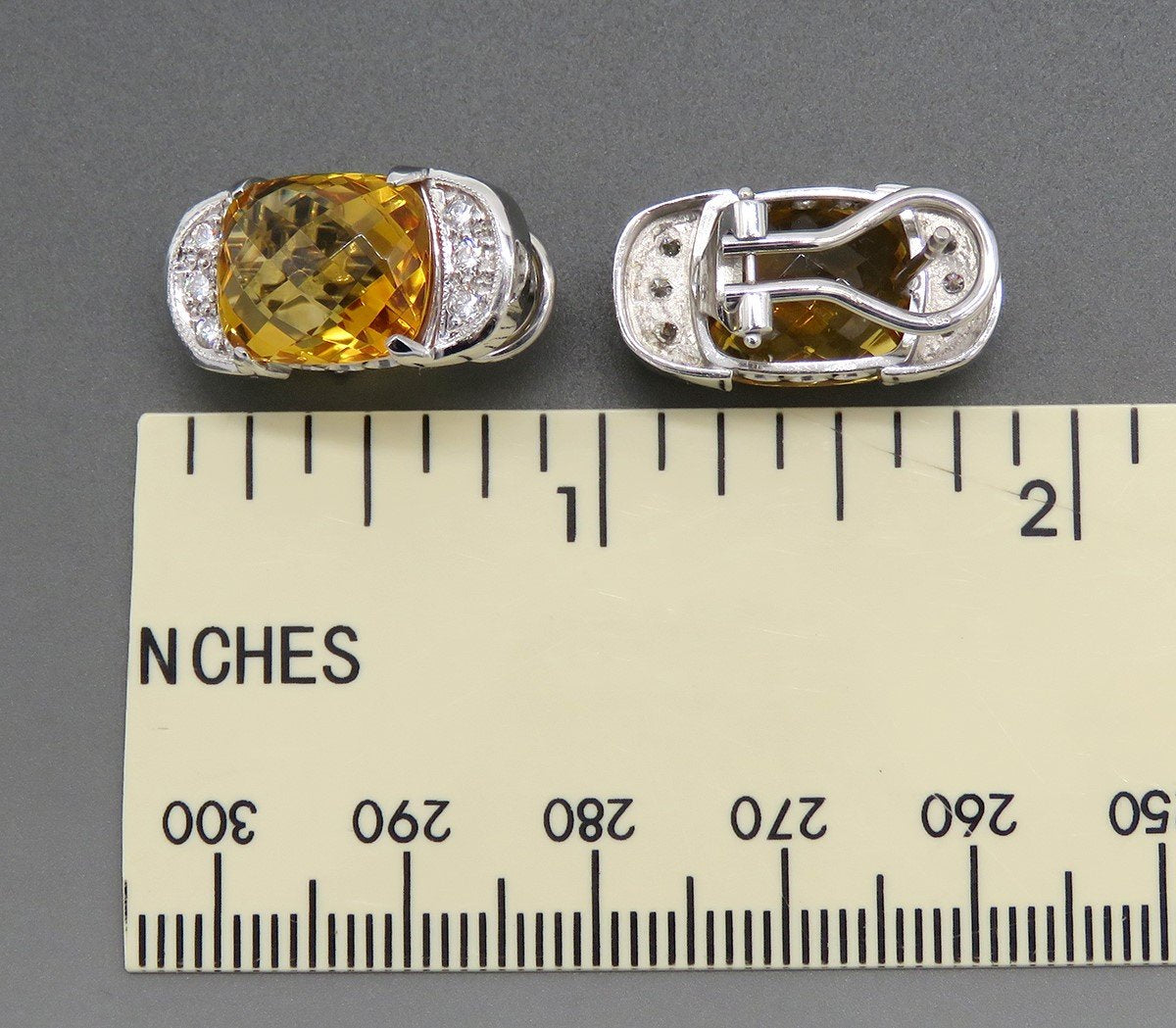 Gorgeous Pair 18k White Gold ~12ct Citrine ~.24ct Diamond Earrings