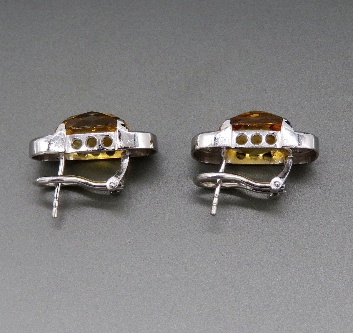 Gorgeous Pair 18k White Gold ~12ct Citrine ~.24ct Diamond Earrings