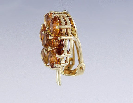 Stunning 14K Yellow Gold Honey Orange Citrine Flower Floral Clip Earrings