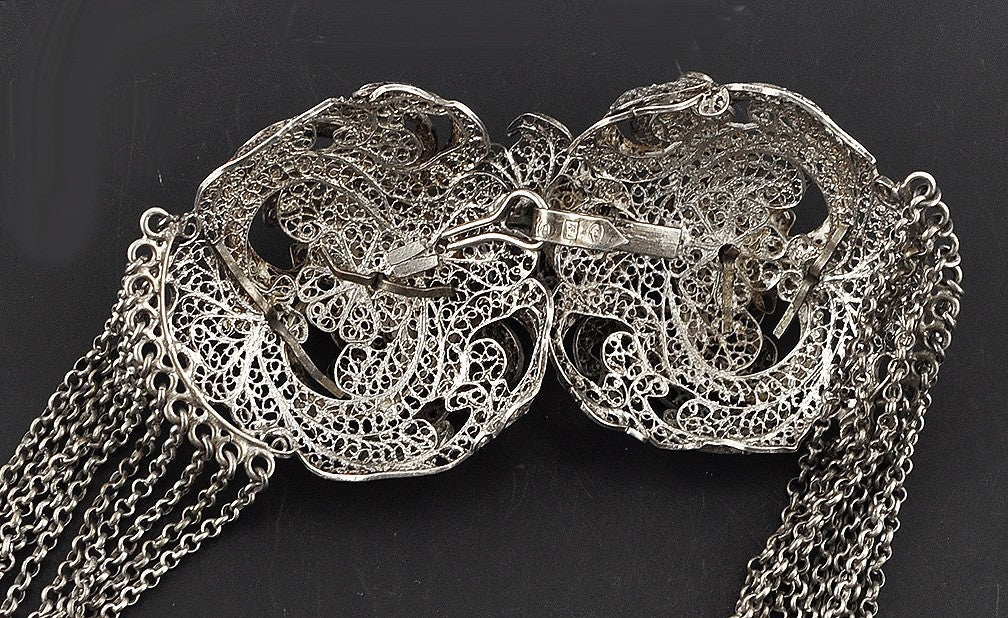 Victorian Necklace Choker Filigree Clasp Red Rhinestone Multi Strand
