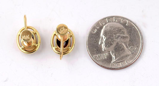 Sparkling 14k Yellow Gold and Deep Red Garnet Oval Shape Screwback Earrings