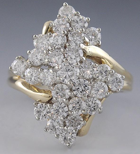 Stunning 14K Yellow Gold 1.5-2ct Diamond Cluster Ring Size 7