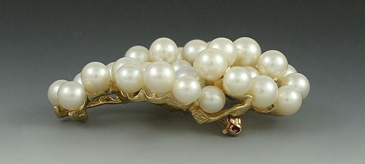 Radiant Pearl Cluster of Grapes 14k Gold Large Brooch Pin Modern