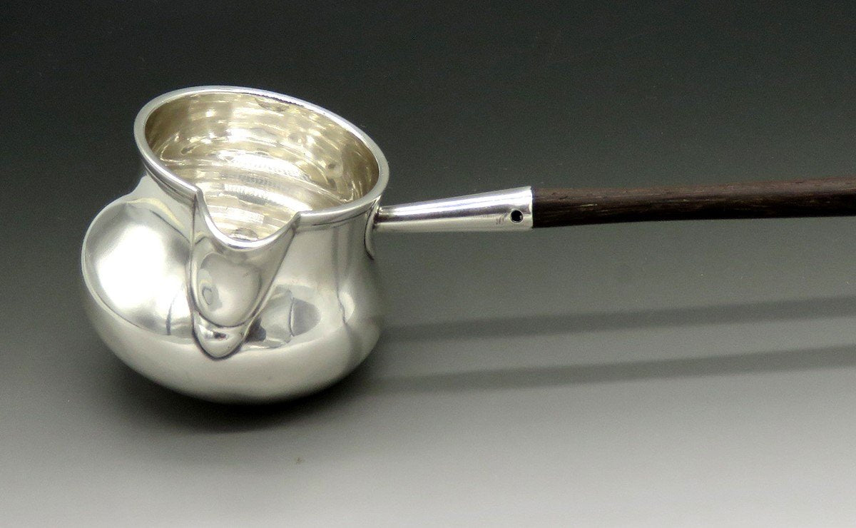 Antique 1880 Victorian English Sterling Silver Turned Wood Tody / Brandy Ladle