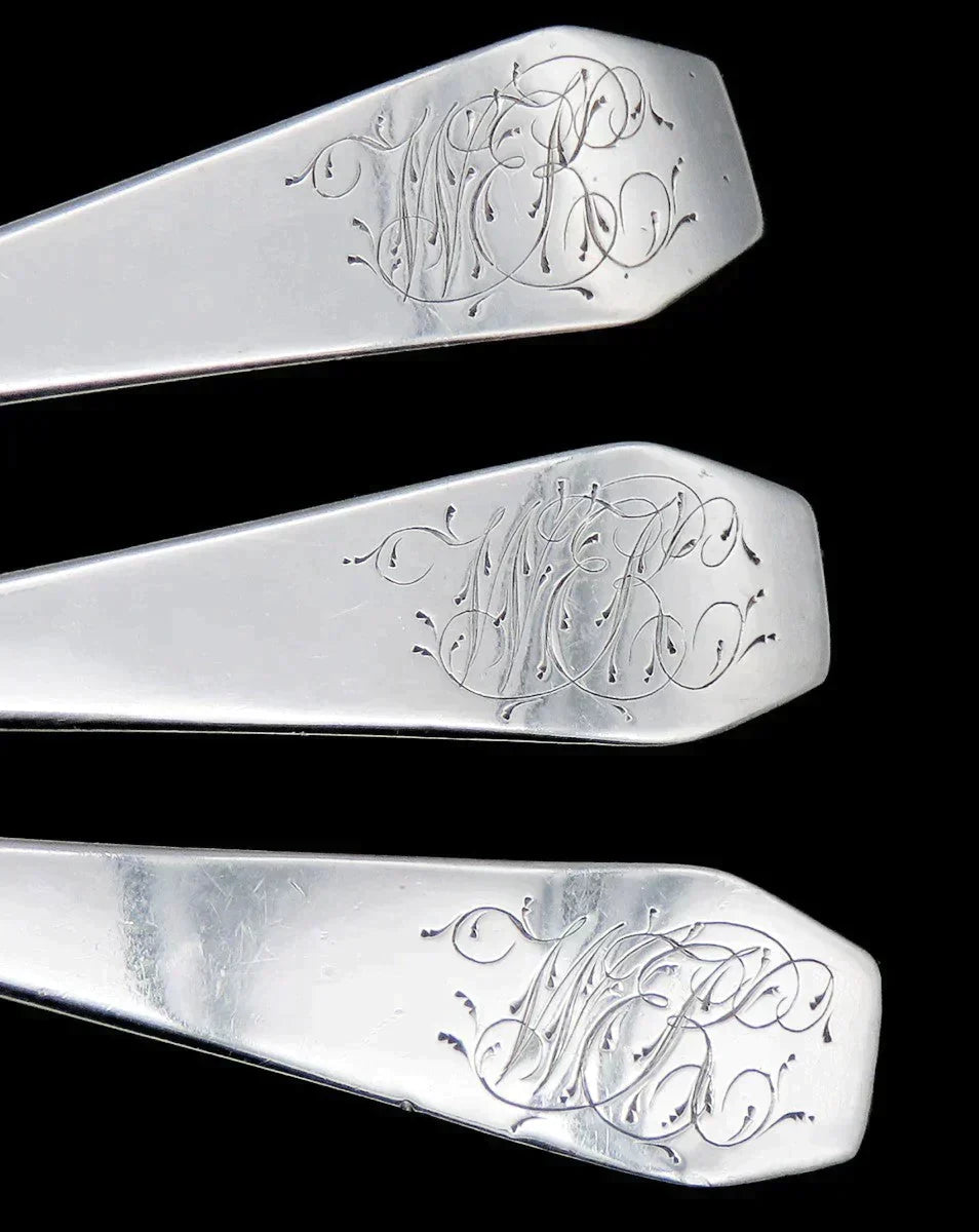 3 Antique c1800 NYC Coin Silver Coffin End John Peter Targee Tea Coffee Spoons