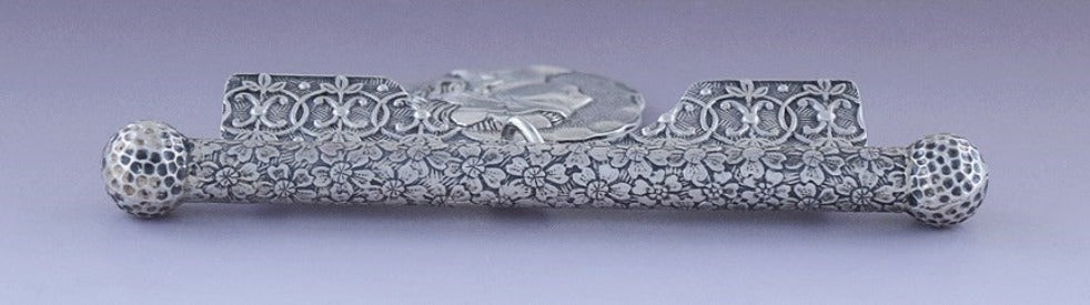 c1865-1880 American Antique Sterling Silver Shiebler? Medallion Bar Pin Brooch