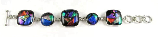 Artisan Iridescent Vivid Colors Sterling Silver Dichroic Glass Bracelet 7 inches